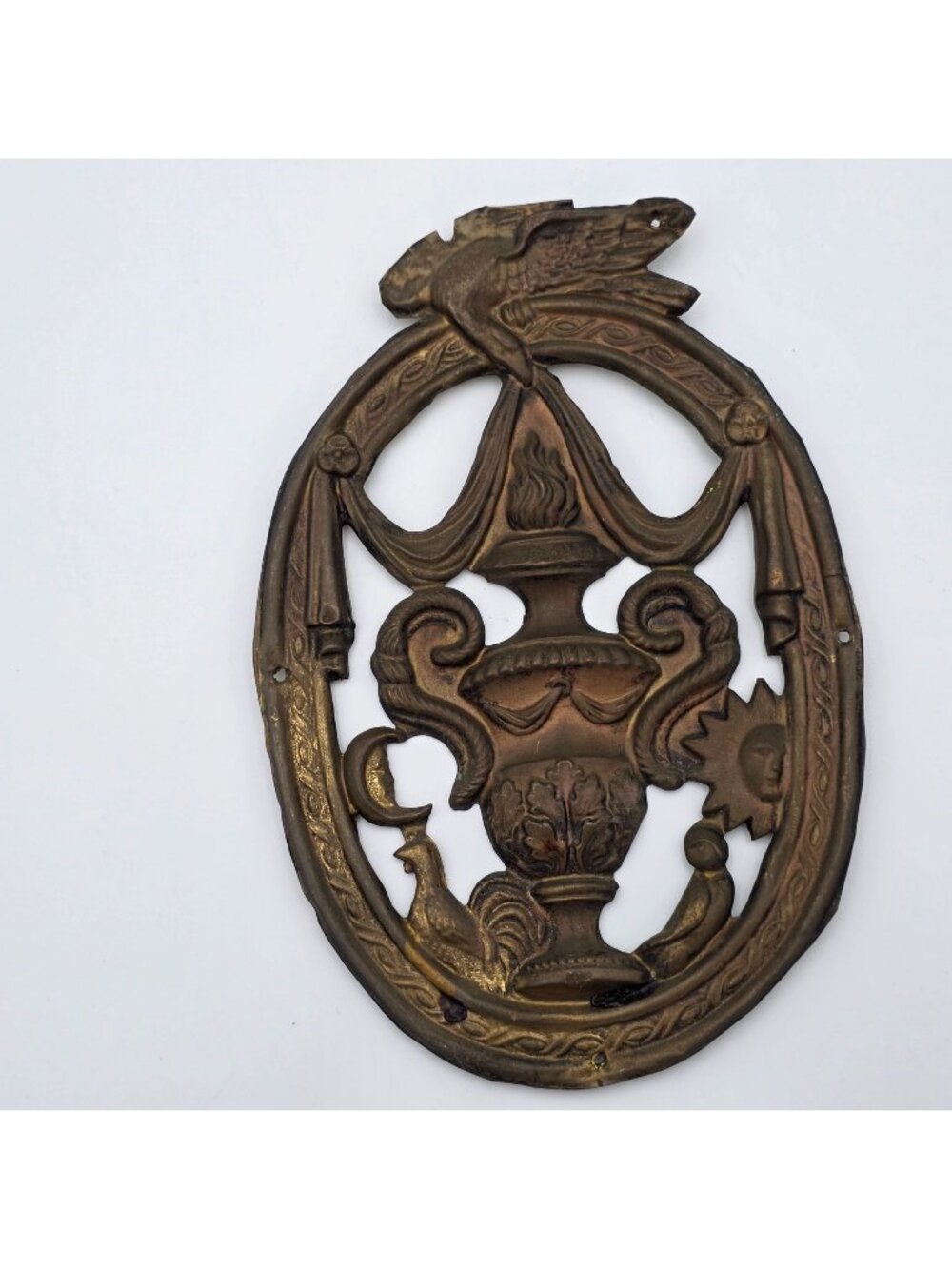 Antique Solid Brass Furniture Applique Victorian Embellishment 5x7.5 Inches
